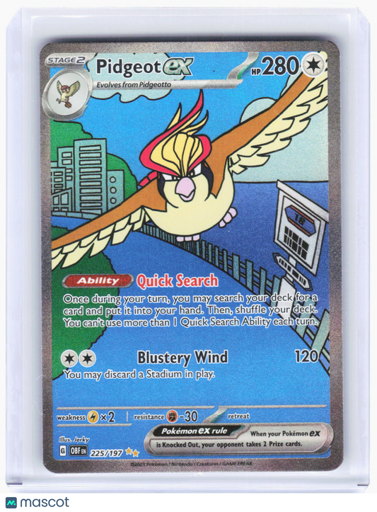 2023 Pokemon—Pidgeot ex #225/197 Obsidian Flames—Special Illustration Rare Holo