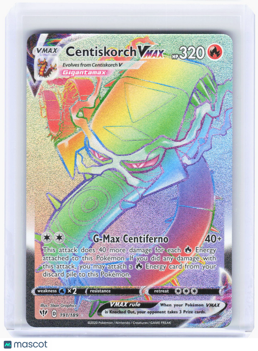 2020 Pokemon—Centiskorch VMAX (Secret) #191/189 Darkness Ablaze—SR Rainbow