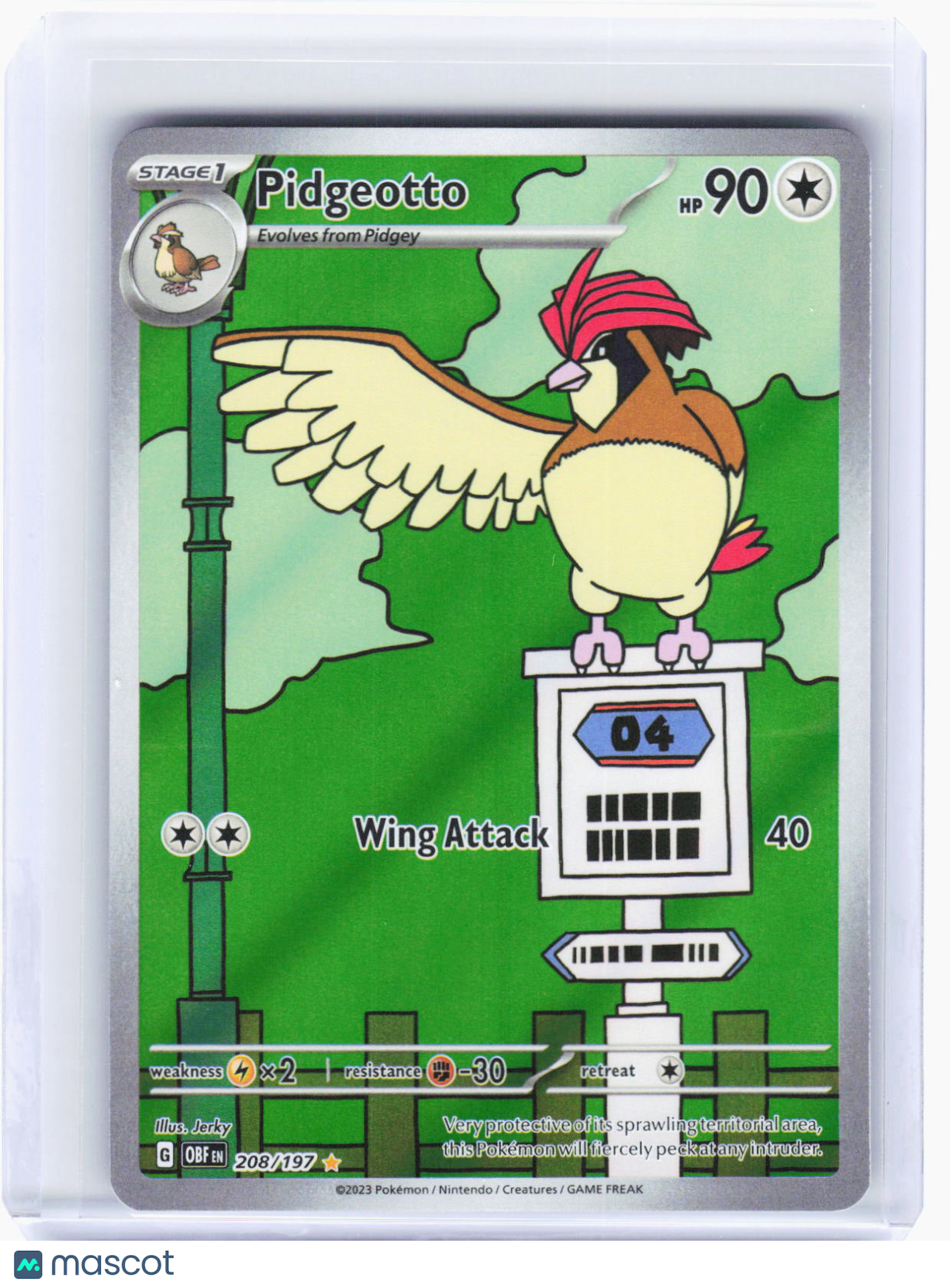 2023 Pokemon—Pidgeotto #208/197 Obsidian Flames—Illustration Rare Foil
