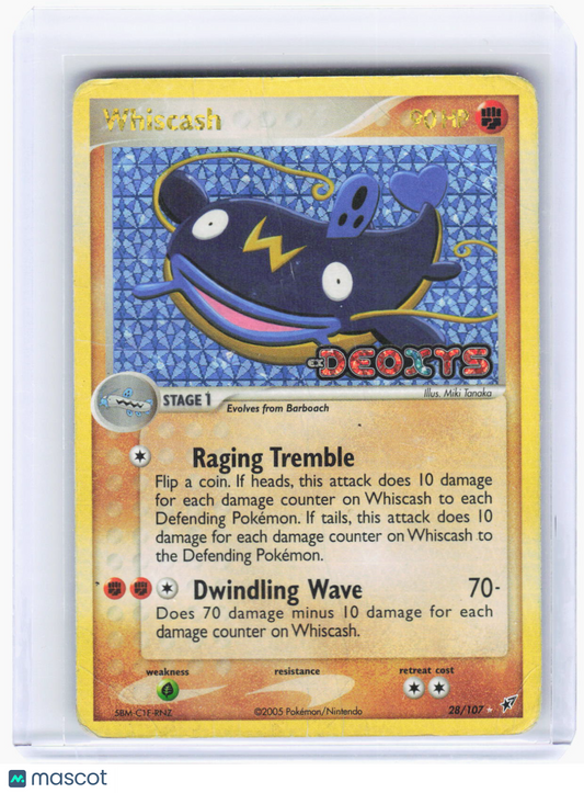 2005 Pokemon—Whiscash #28/107 Deoxys—Rare Reverse Holo (Damaged)