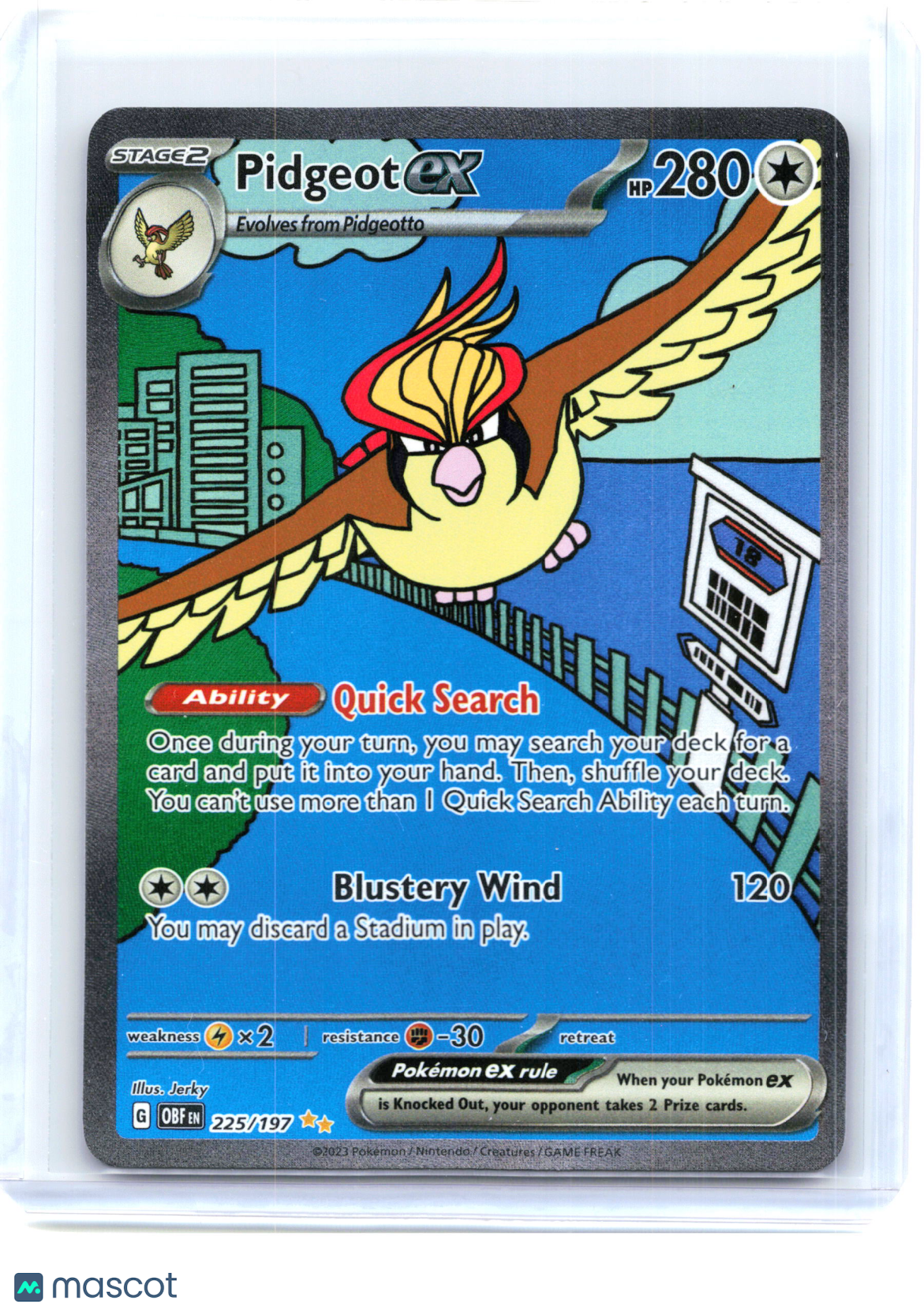 2023 Pokemon—Pidgeot ex #225/197 Obsidian Flames—Special Illustration Rare Holo