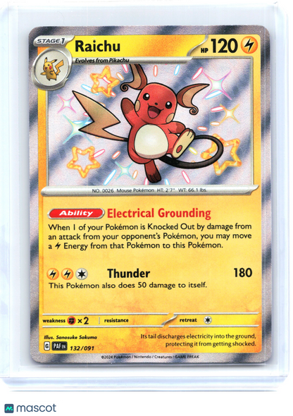 2024 Pokemon—Raichu #132/91 Paldean Fates—Shiny Rare Holo
