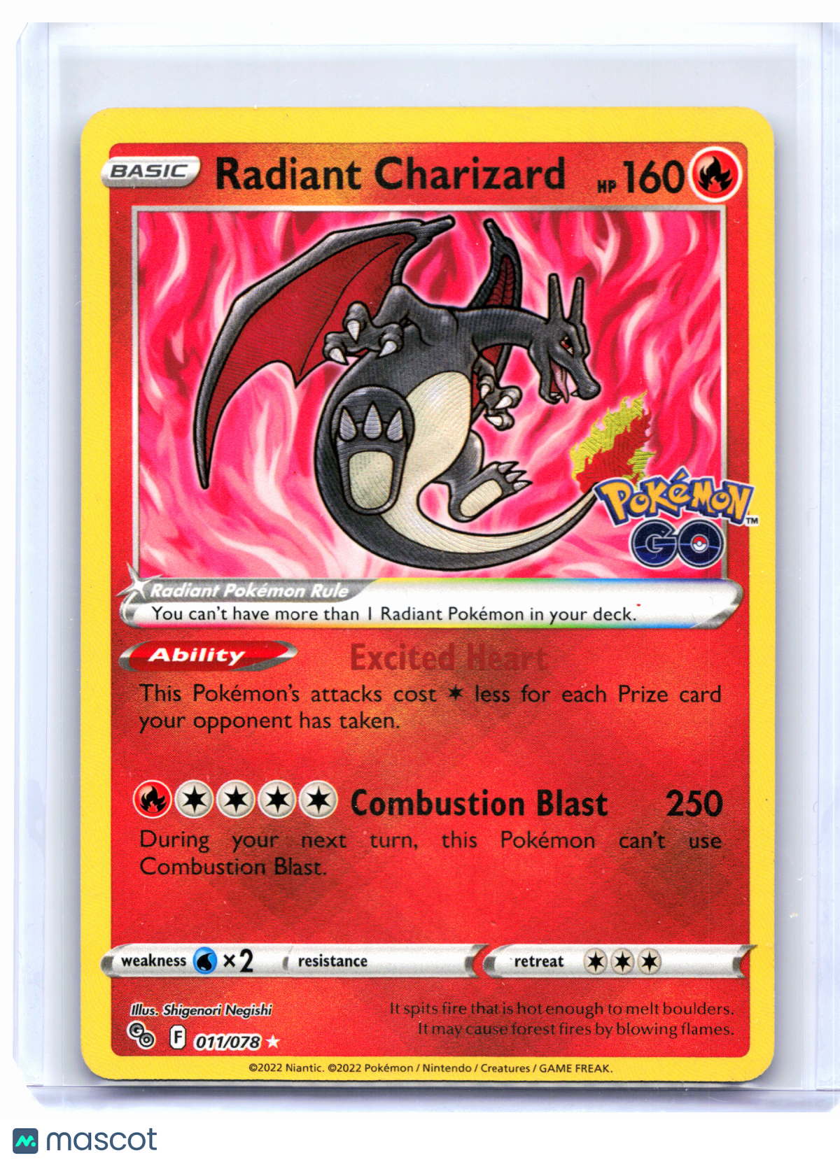 2022 Pokemon—Radiant Charizard #011/078 Pokemon GO—Radiant Rare Holo [MP]