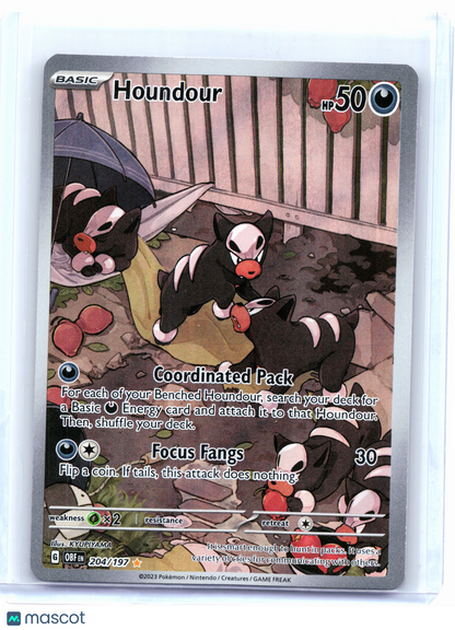 2023 Pokemon—Houndour #204 Obsidian Flames—Illustration Rare Holo