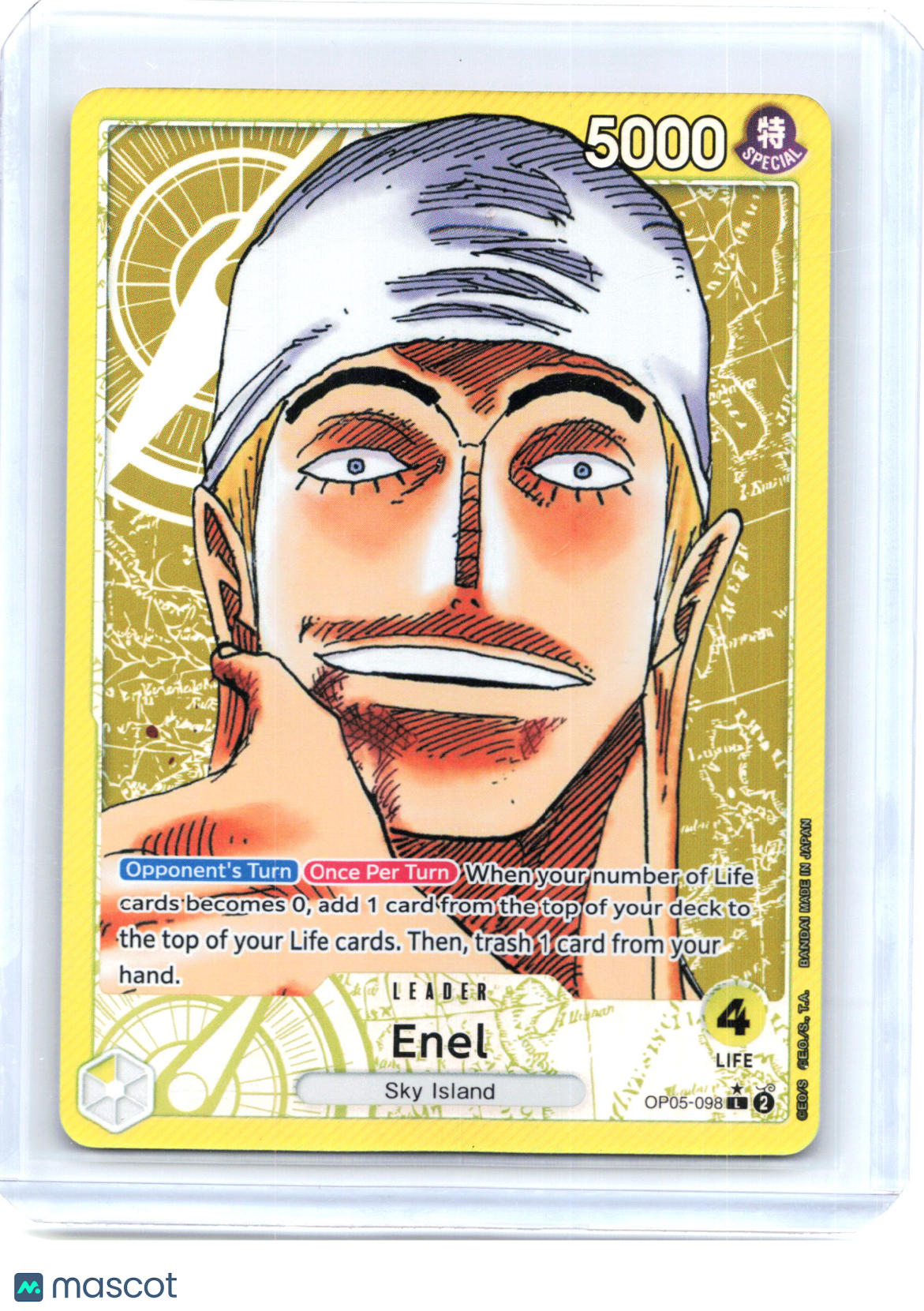 2023 One Piece—Enel #OP05-098 Awakening of the New Era—Leader Holo (Alt Art)