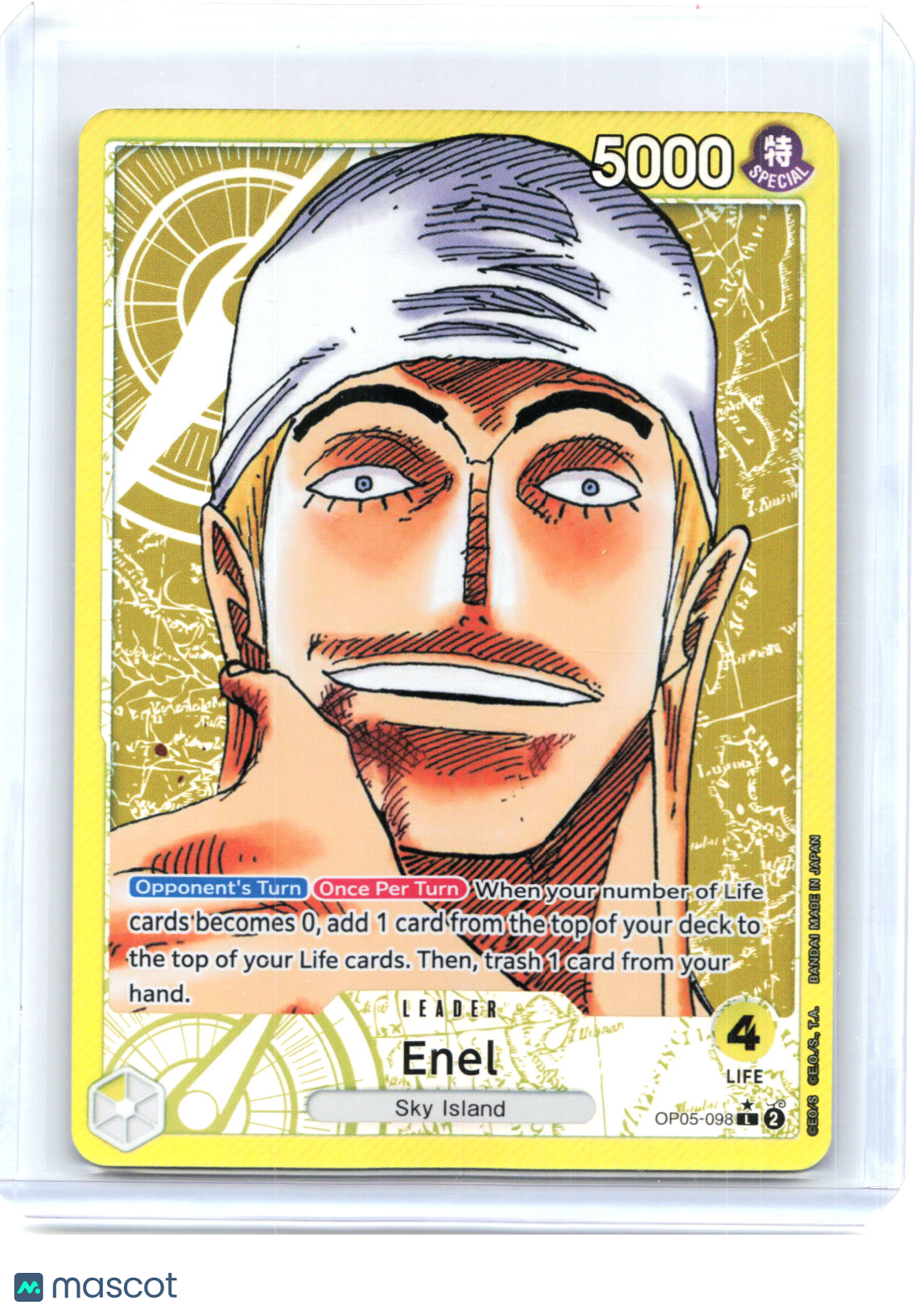 2023 One Piece—Enel #OP05-098 Awakening of the New Era—Leader Holo (Alt Art)