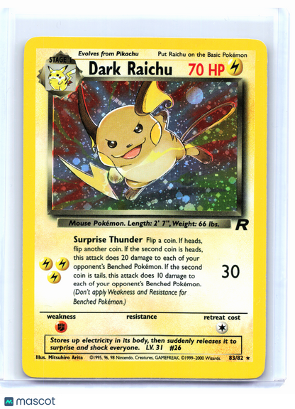 2000 Pokemon—Dark Raichu #83 Team Rocket—Secret Rare Holo [Lightly Played]