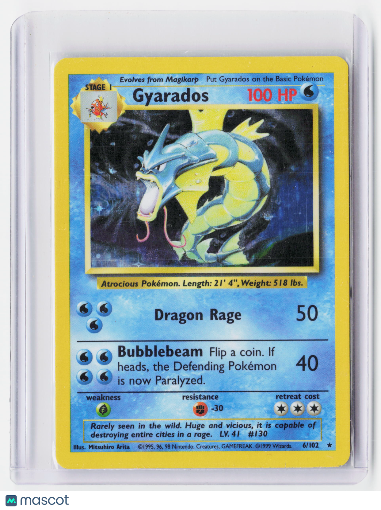 1999 Pokemon—Gyarados #6/102 Base Set— Holo (Damaged)