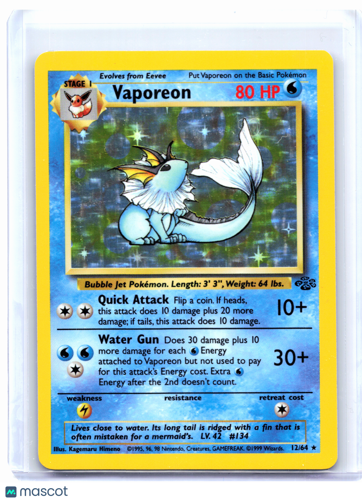 1999 Pokemon—Vaporeon #12/64 Jungle—Holo Rare [Moderately Played]