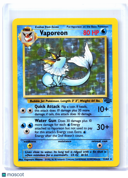 1999 Pokemon—Vaporeon #12/64 Jungle—Holo Rare [Moderately Played]