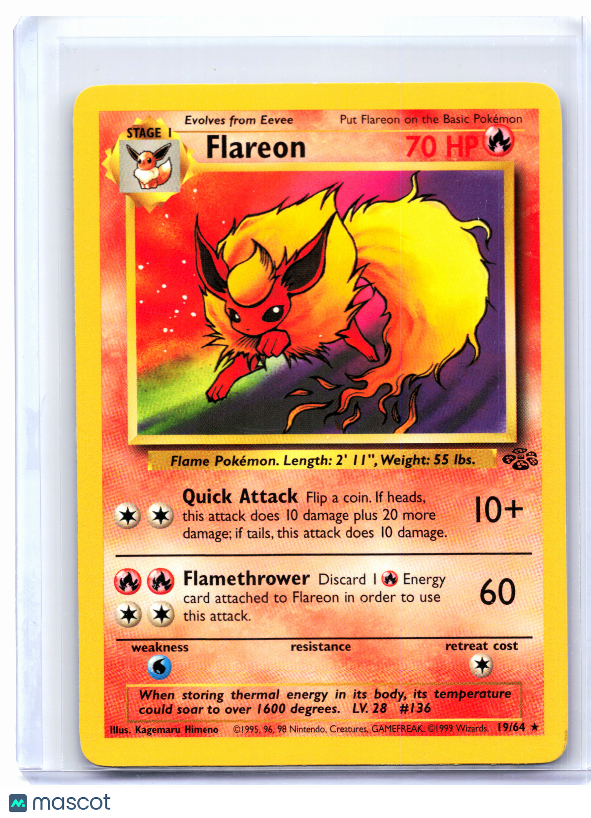 1999 Pokemon—Flareon #19/64 Jungle—Rare Nonholo [Damaged]