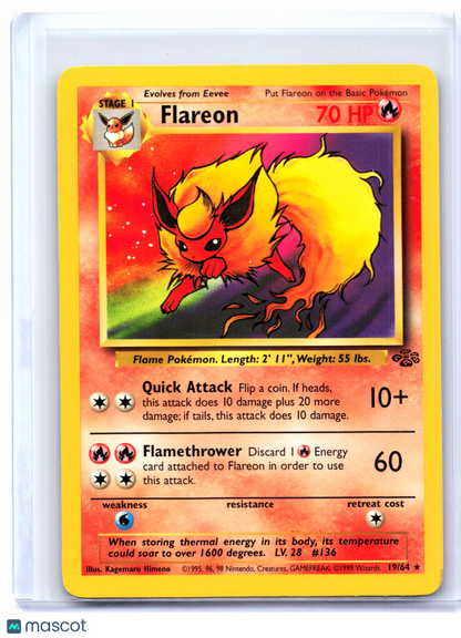1999 Pokemon—Flareon #19/64 Jungle—Rare Nonholo [Damaged]