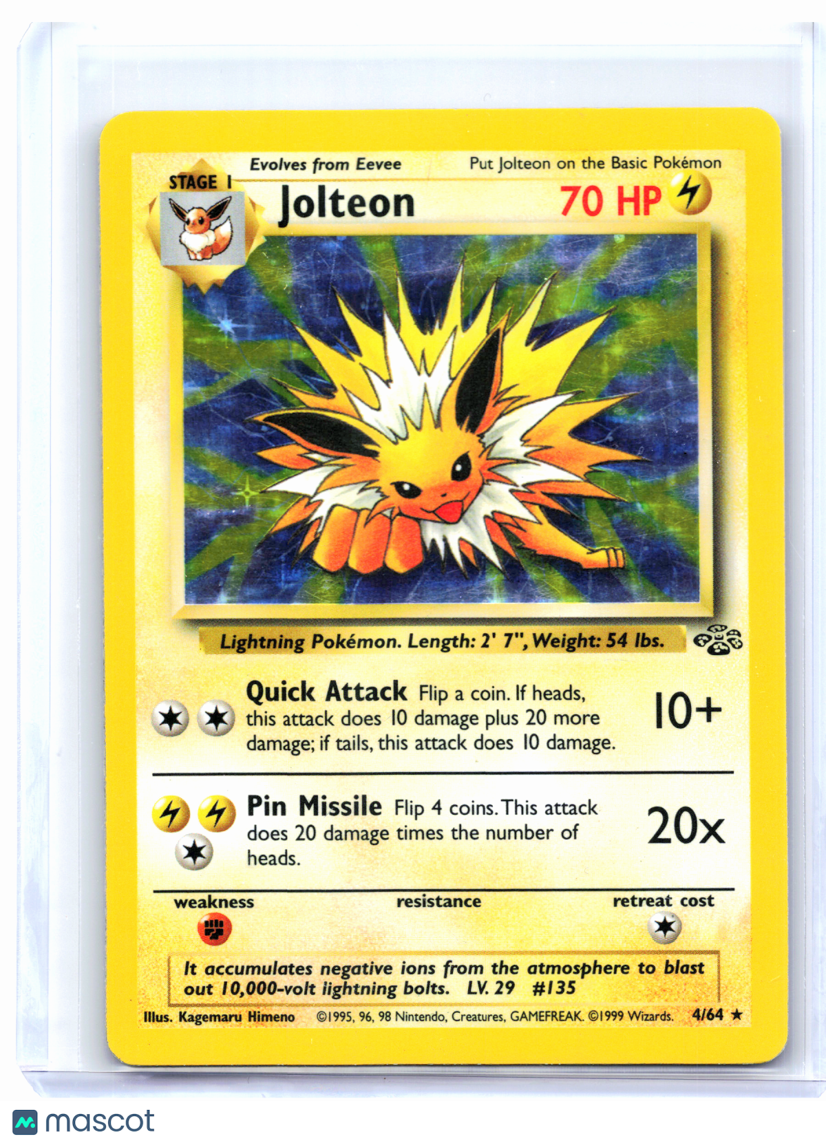 1999 Pokemon—Jolteon #4/64 Jungle—Holo Rare [Damaged]