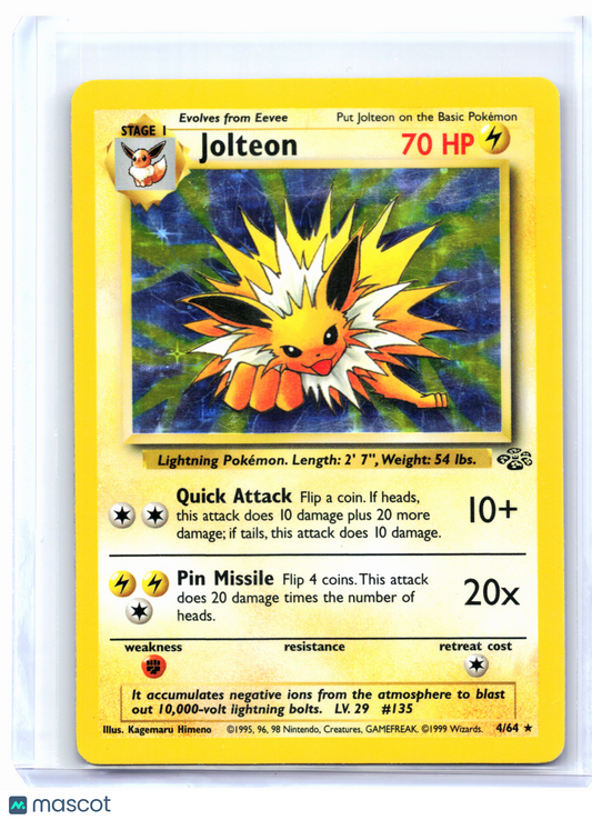 1999 Pokemon—Jolteon #4/64 Jungle—Holo Rare [Damaged]