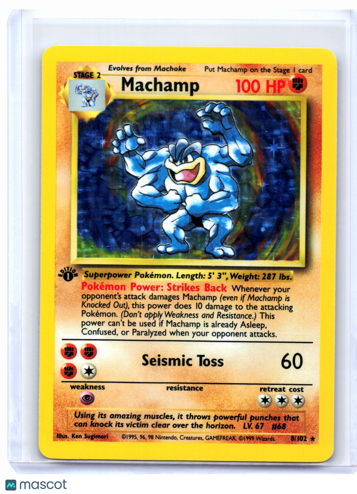 1999 Pokemon—Machamp #8/102 Deck Exclusives—Holo Rare (1st Edition) [Damaged]