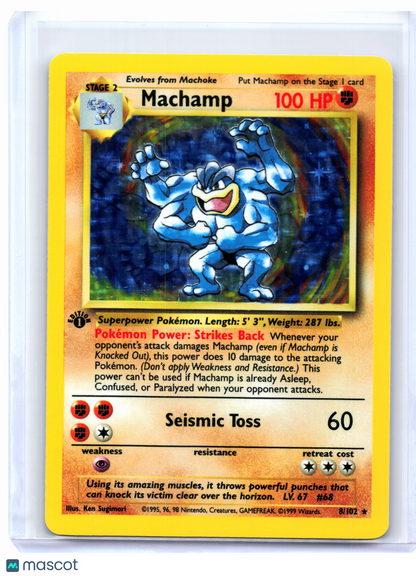 1999 Pokemon—Machamp #8/102 Deck Exclusives—Holo Rare (1st Edition) [Damaged]
