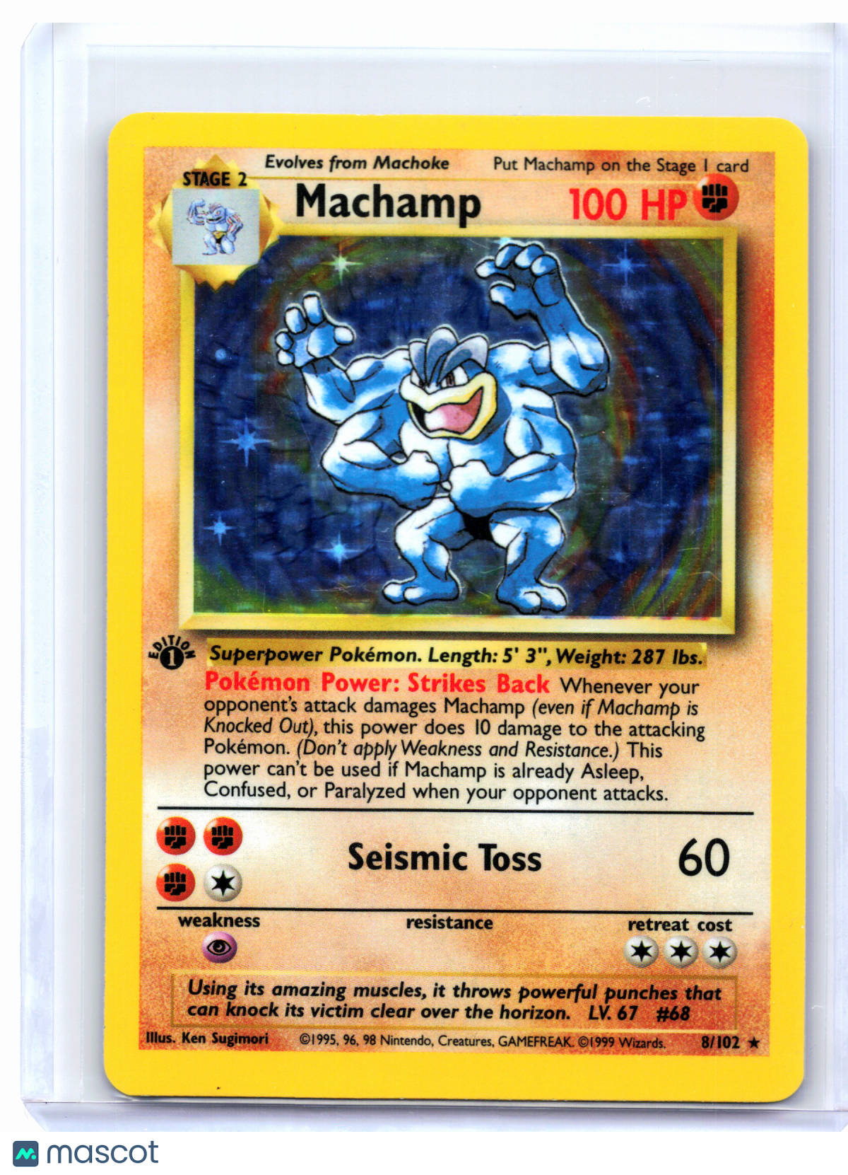 1999 Pokemon—Machamp #8/102 Deck Exclusives—Holo Rare (1st Edition) [Damaged]