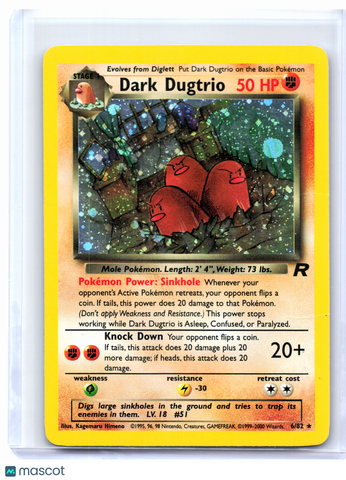 2000 Pokemon—Dark Dugtrio #6/82 Team Rocket—Holo Rare [Damaged]