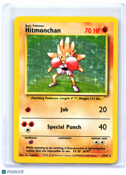 1999 Pokemon—Hitmonchan #7/102 Base Set—Holo Rare [Damaged]