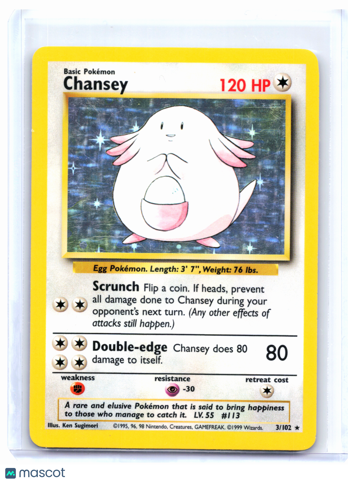 1999 Pokemon—Chansey #3/102 Base Set—Holo Rare [Heavily Played]