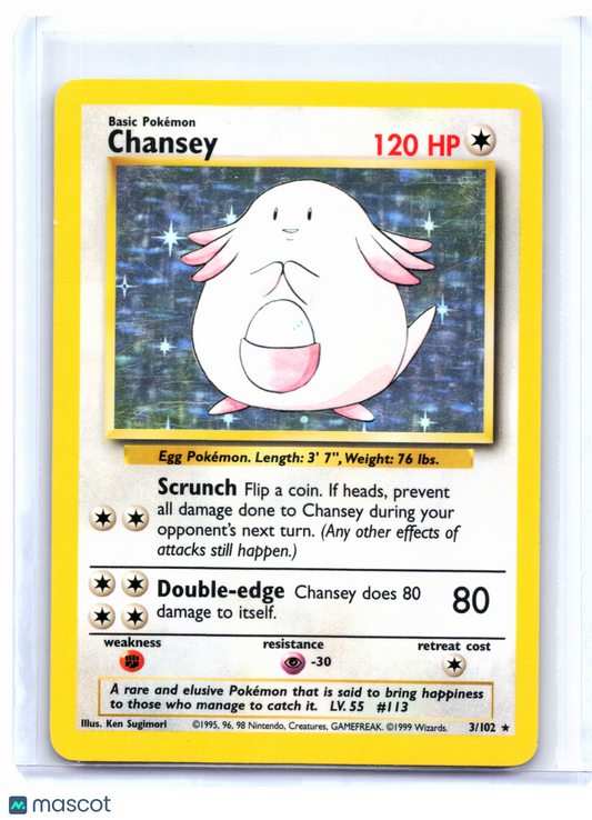 1999 Pokemon—Chansey #3/102 Base Set—Holo Rare [Heavily Played]