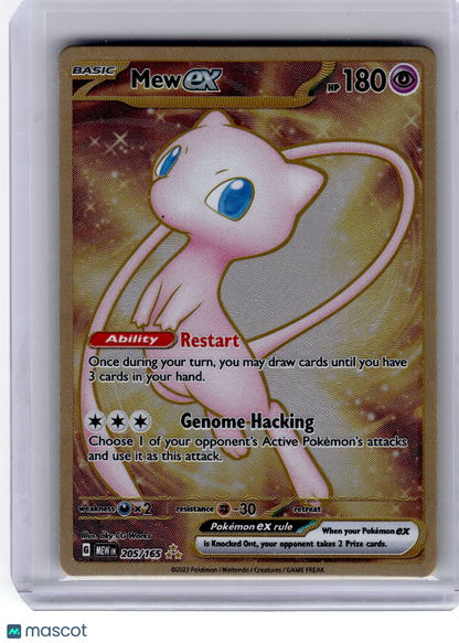 2023 Pokemon—Mew ex #205/165 Scarlet & Violet 151—Hyper Rare Gold (Metal)