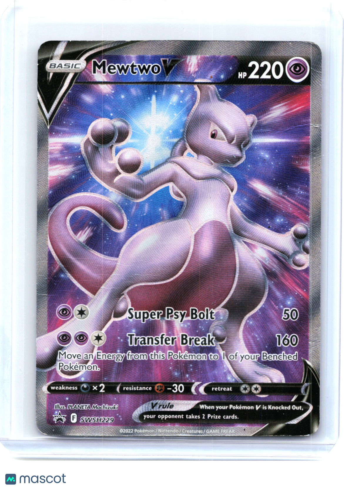 2022 Pokemon—Mewtwo V #229 Sword & Shield—Black Star Promo Holo [Damaged]