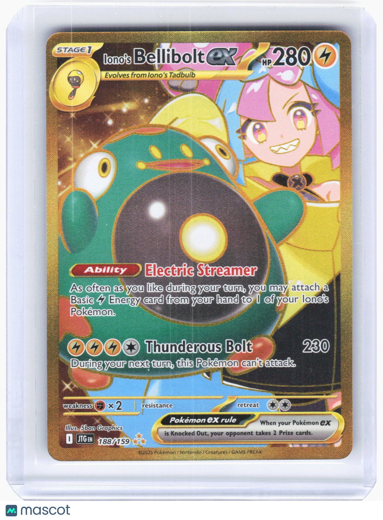 2025 Pokemon—Iono's Bellibolt ex #188/159 Journey Together—Hyper Rare Holo