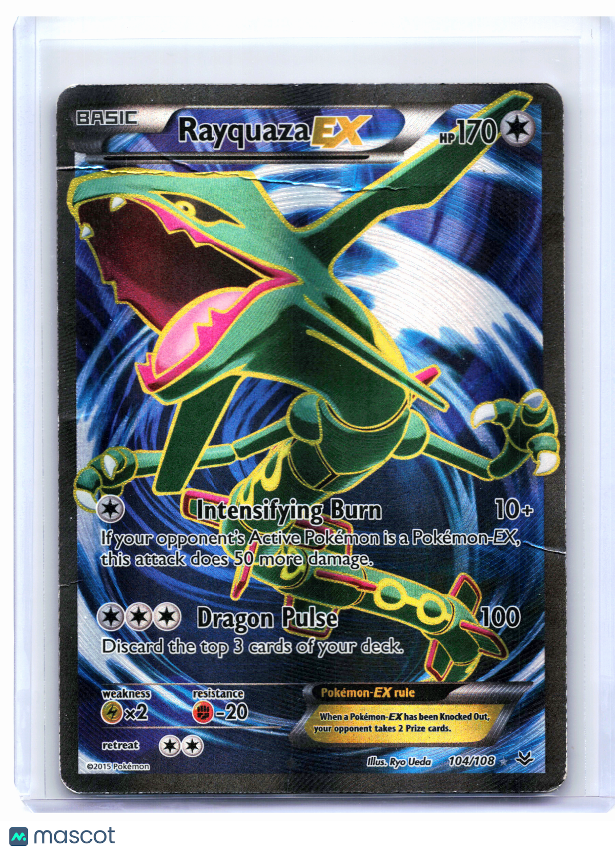 2015 Pokemon—Rayquaza EX #104/108 Roaring Skies—Ultra Rare Holo [Damaged]