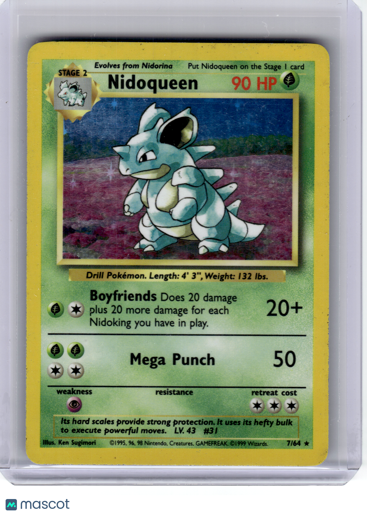 1999 Pokemon—Nidoqueen #7/64 Jungle—Holo Rare [Damaged]