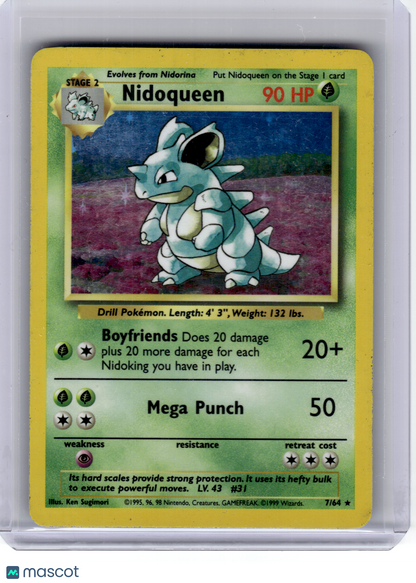 1999 Pokemon—Nidoqueen #7/64 Jungle—Holo Rare [Damaged]