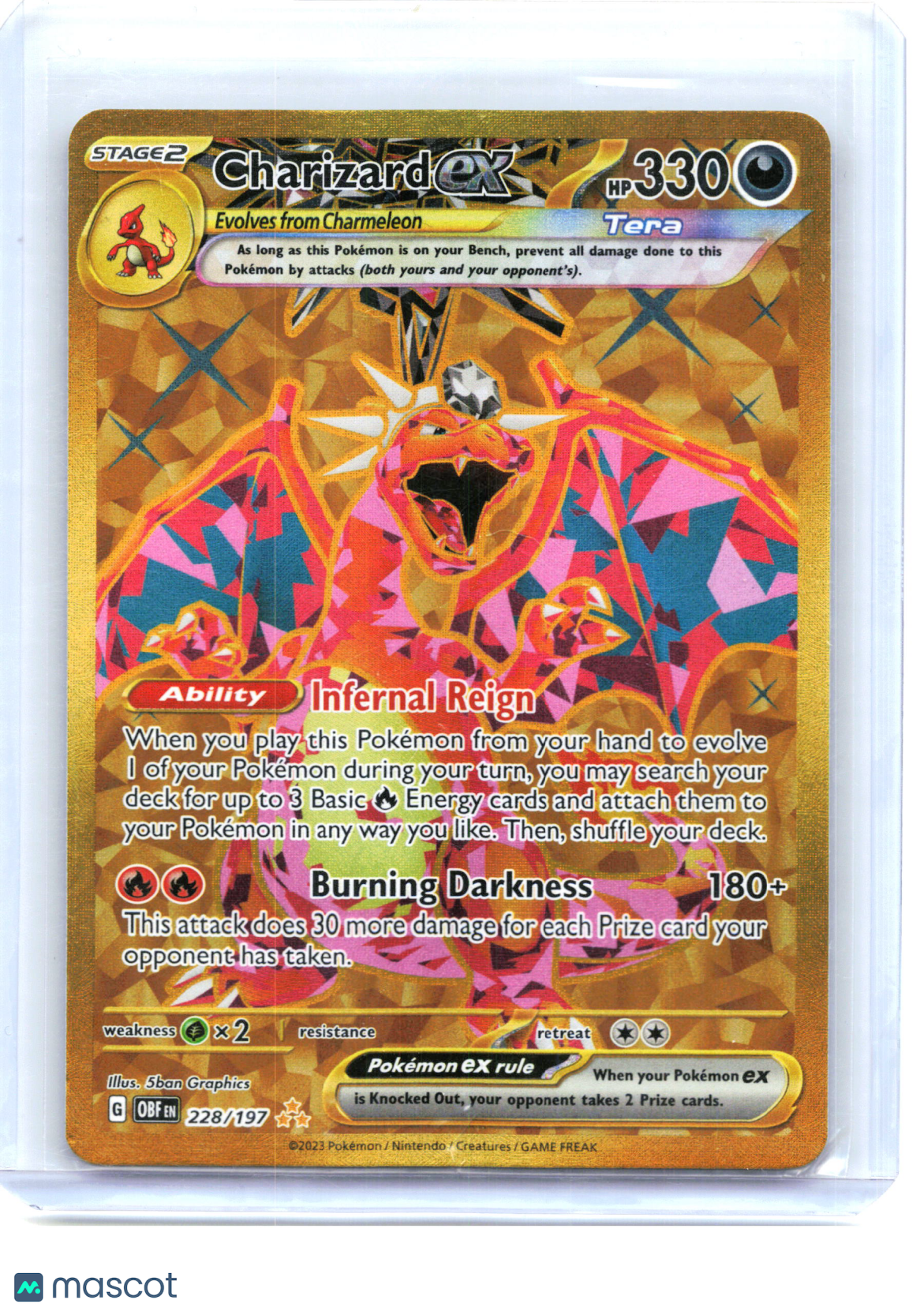 2023 Pokemon—Charizard EX #228 Obsidian Flames—Hyper Rare Holo [Lightly Played]