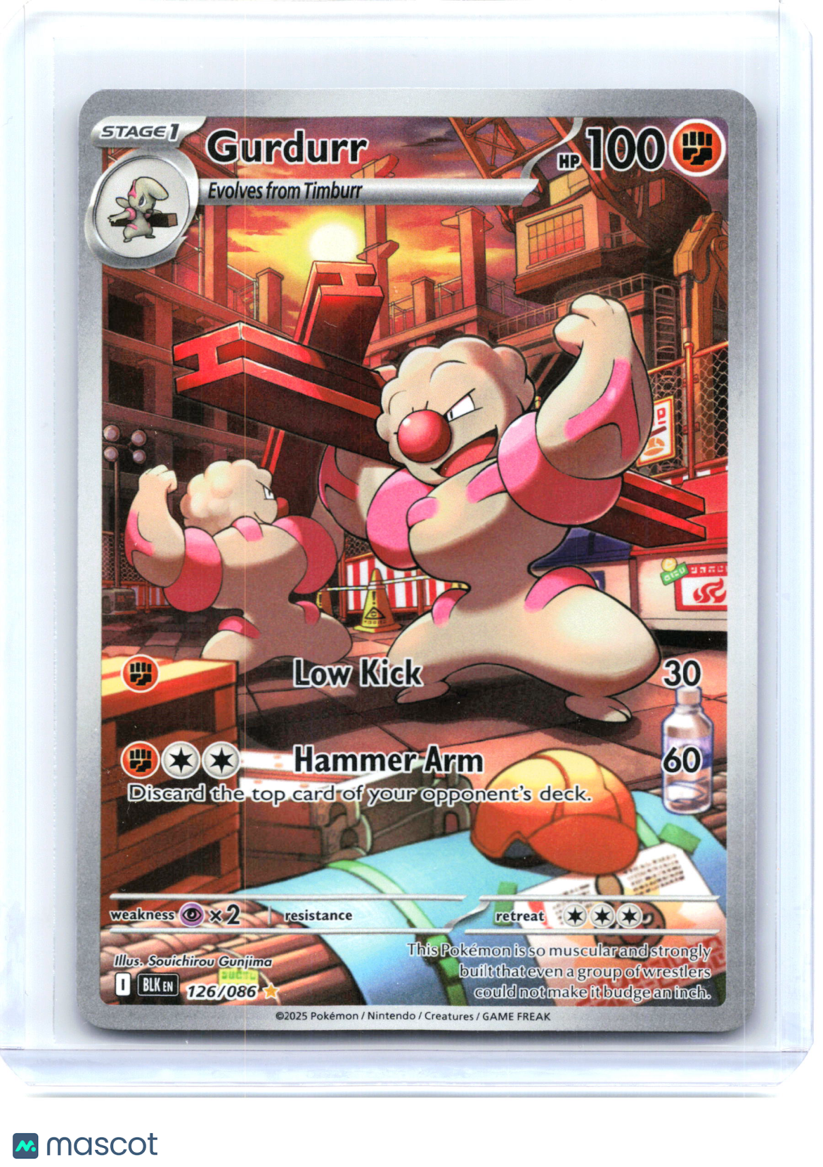 2025 Pokemon—Gurdurr #126 Black Bolt—Illustration Rare Holo