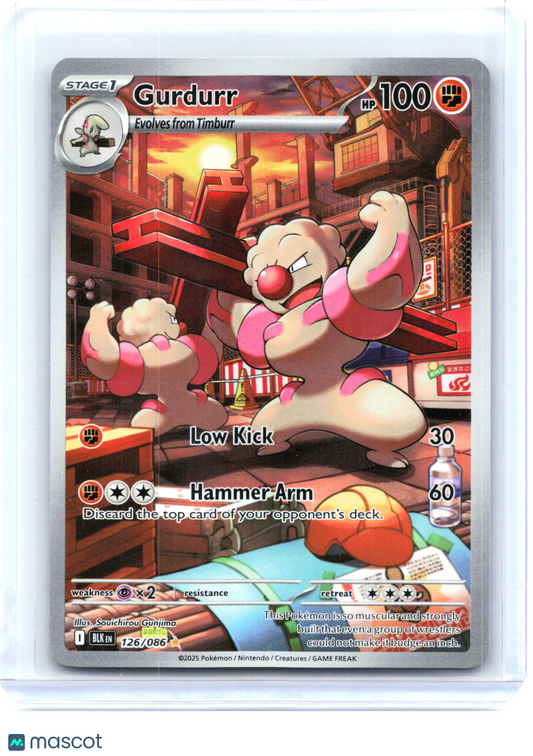 2025 Pokemon—Gurdurr #126 Black Bolt—Illustration Rare Holo