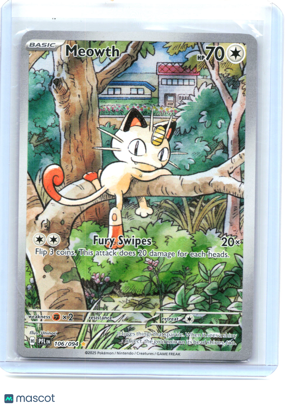 2025 Pokemon—Meowth #106 Phantasmal Flames—Illustration Rare Holo