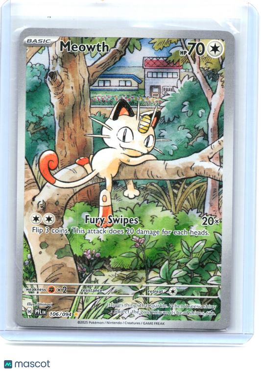 2025 Pokemon—Meowth #106 Phantasmal Flames—Illustration Rare Holo