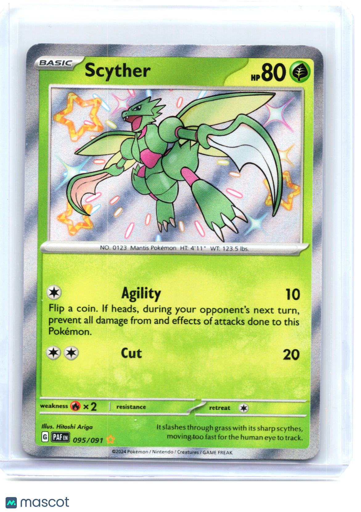 2024 Pokemon—Scyther #95 Paldean Fates—Shiny Rare Holo [Lightly Played]
