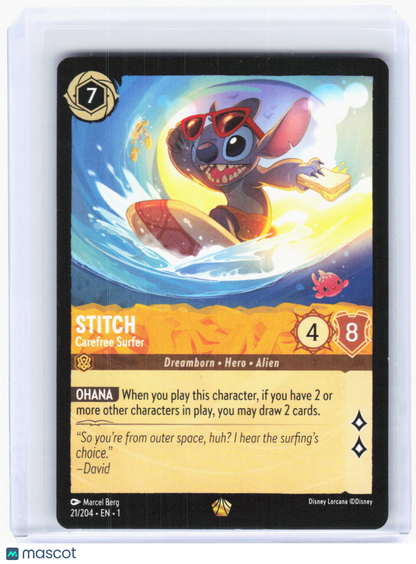 2023 Lorcana—Stitch - Carefree Surfer #21/204 The First Chapter—LGND Non-Foil