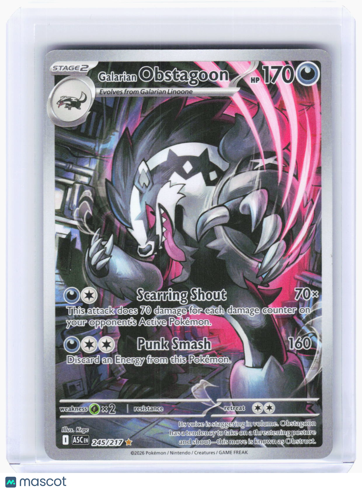 2026 Pokemon—Galarian Obstagoon #245/217 Ascended Heroes—Illustration Rare Foil