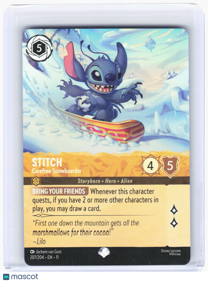 2023 Lorcana—Stitch - Carefree Snowboarder (Epic) #207/204 Winterspell—Epic Foil