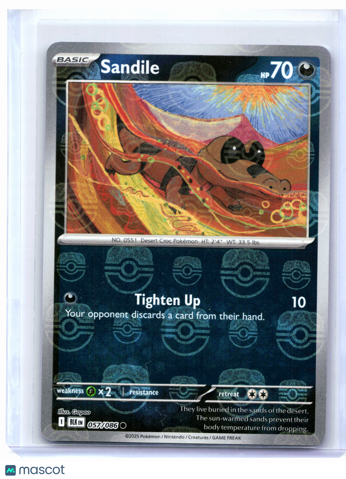 2025 Pokemon—Sandile (Master Ball Pattern) #057/086 Black Bolt—Common Holo