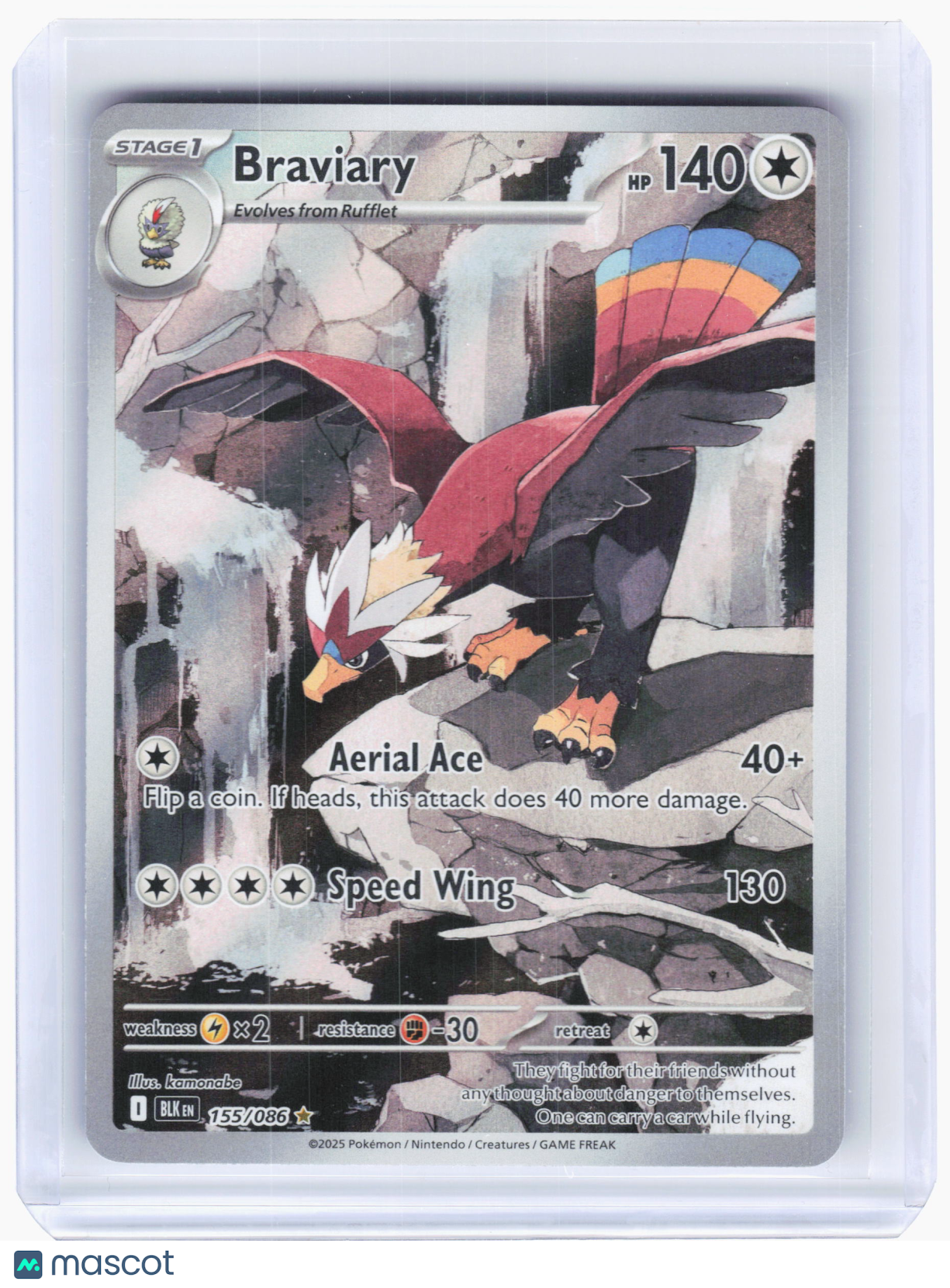 2025 Pokemon—Braviary #155/86 Black Bolt—Illustration Rare Holo