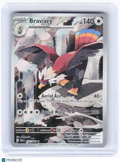 2025 Pokemon—Braviary #155/86 Black Bolt—Illustration Rare Holo