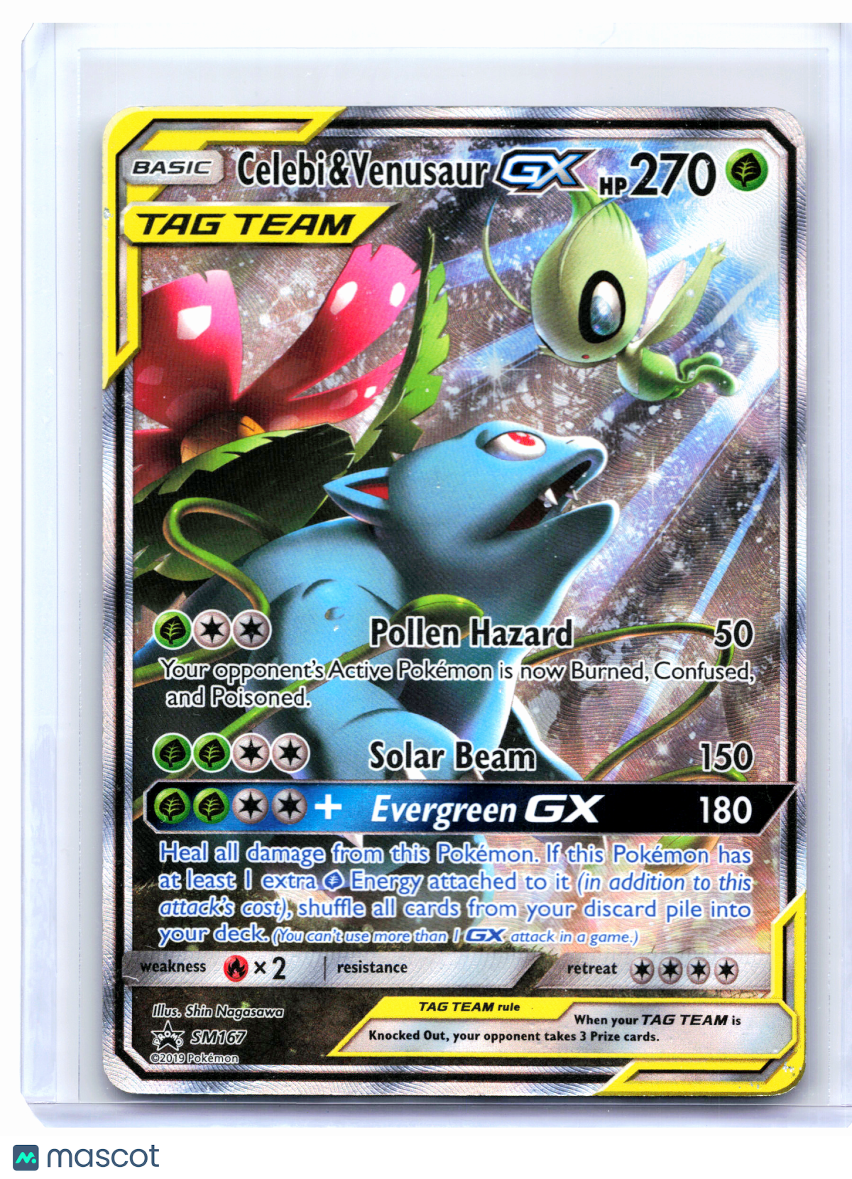 2019 Pokemon—Celebi & Venusaur GX #SM167 SM Promos—Black Star Promo [Damaged]