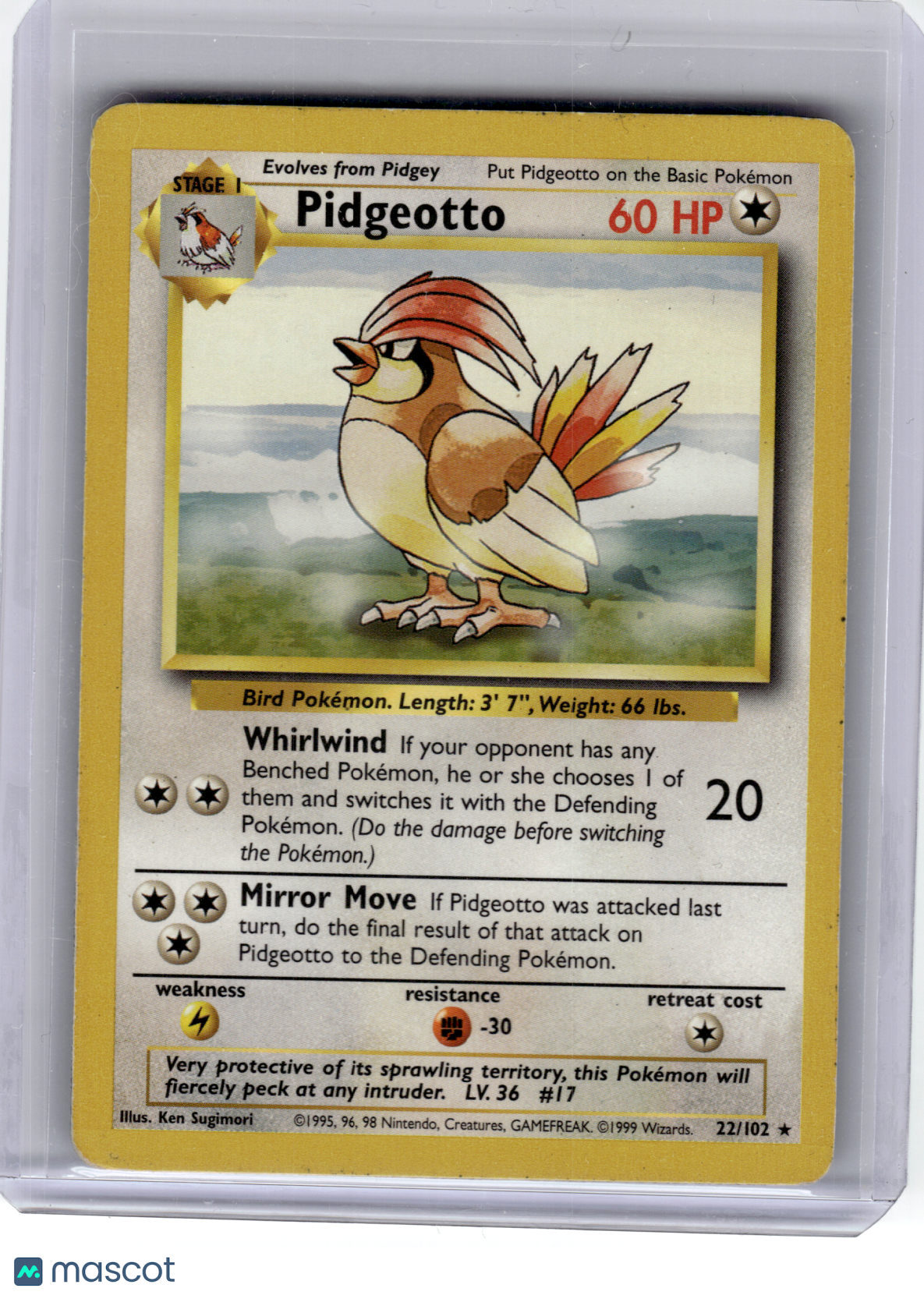 1999 Pokemon—Pidgeotto #22 Base Set—Rare Nonholo [Damaged]
