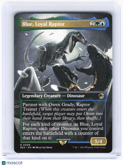 2023 Magic: The Gathering—Blue, Loyal Raptor (Borderless) #8 (REX)—Rare Non-Foil