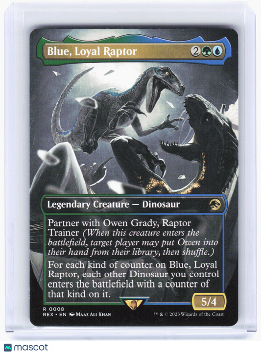 2023 Magic: The Gathering—Blue, Loyal Raptor (Borderless) #8 (REX)—Rare Non-Foil