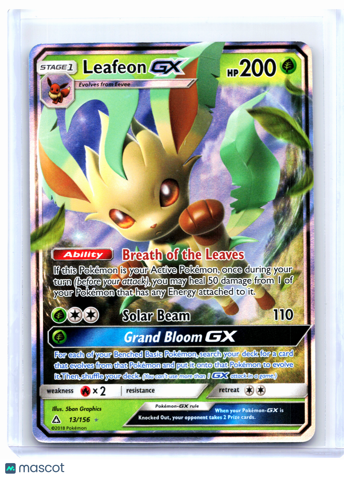 2018 Pokemon—Leafeon GX #13/156 Ultra Prism—Ultra Rare Holo