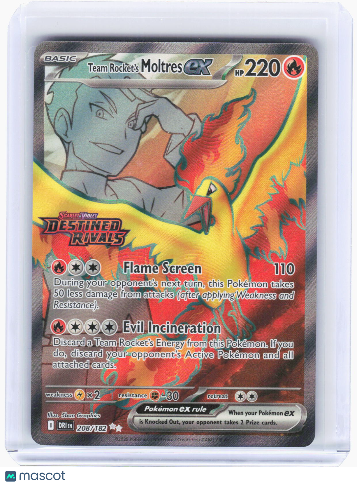 2025 Pokemon—Team Rocket's Moltres ex (Stamped) #208/182 Destined Rivals—UR Foil