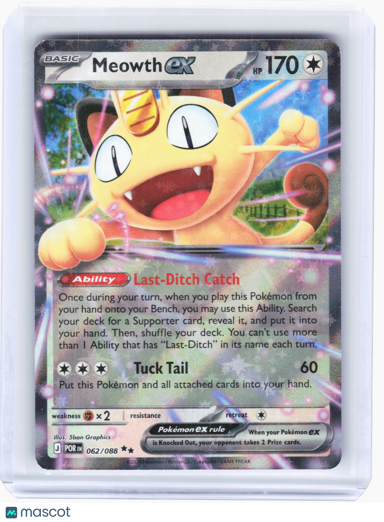 2026 Pokemon—Meowth ex #62/88 Perfect Order—Double Rare Holo
